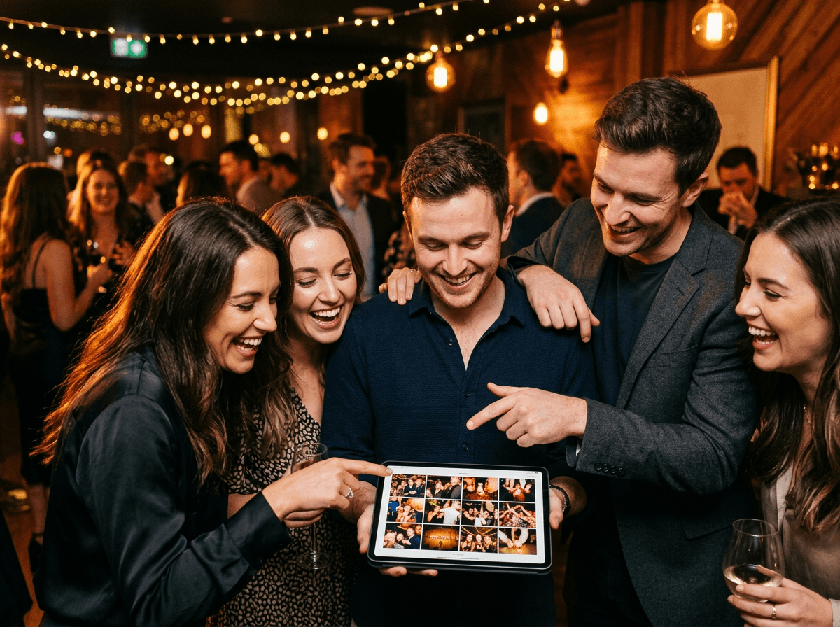 A gallery filling up with candid photos from every guest