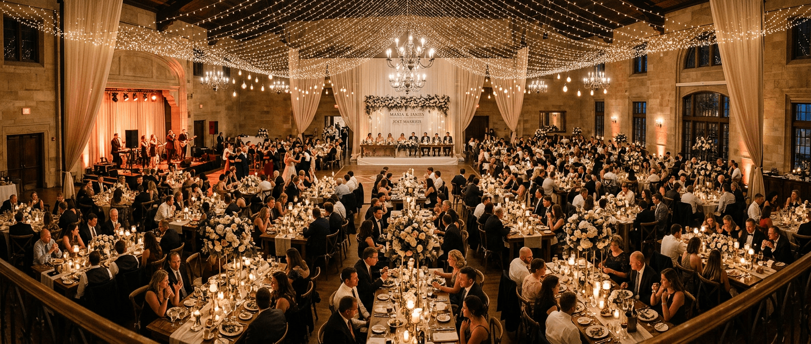 Grand wedding reception with many guests